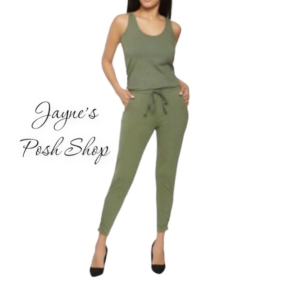 Pants - Olive Tie Waist Jumpsuit